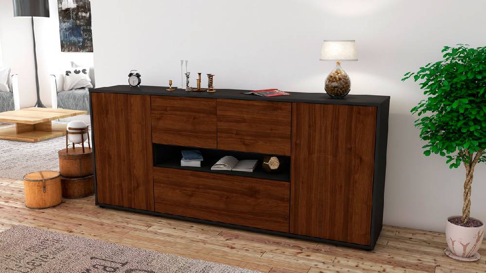 Stil Zeit Möbel Sideboard Elisabetta, Walnuss (180x79x35cm) Neuheiten