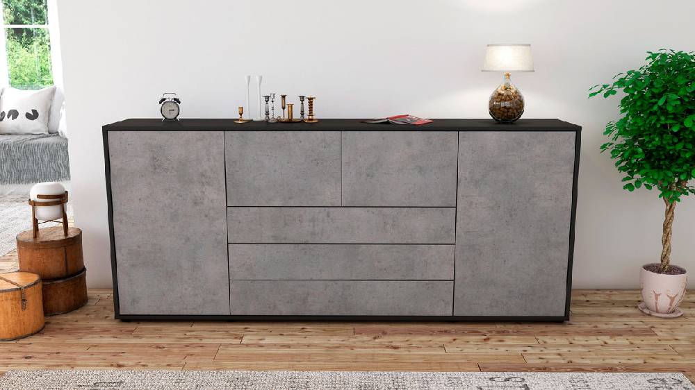 Stil Zeit Möbel Sideboard Eliana, Beton (180x79x35cm) Kauf eins, bekomm eins gratis