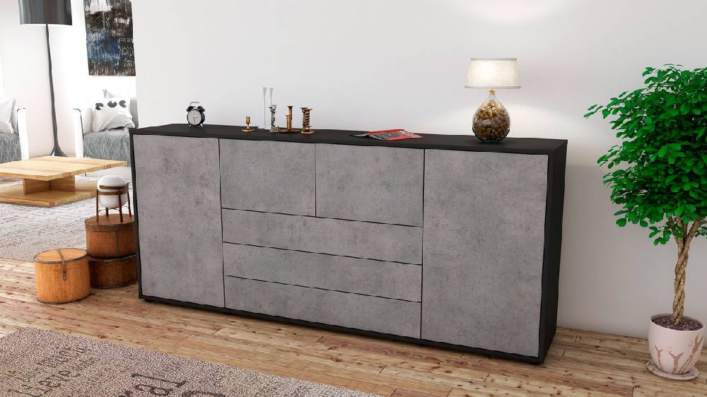 Stil Zeit Möbel Sideboard Eliana, Beton (180x79x35cm) Kauf eins, bekomm eins gratis