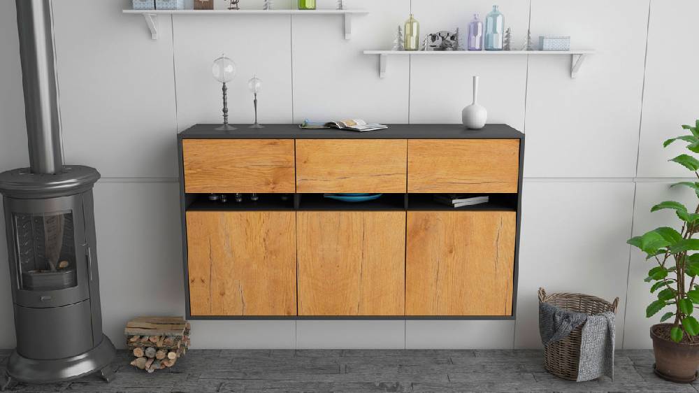Stil Zeit Möbel Sideboard Joliet, Eiche, hängend (136x79x35cm) Kostenlose Rückgabe