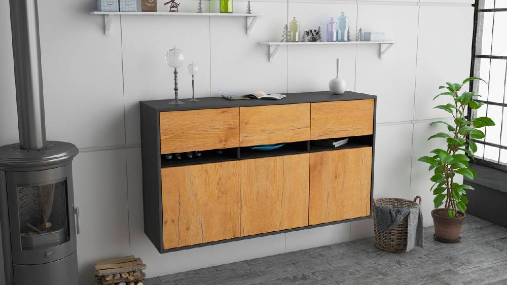 Stil Zeit Möbel Sideboard Joliet, Eiche, hängend (136x79x35cm) Kostenlose Rückgabe