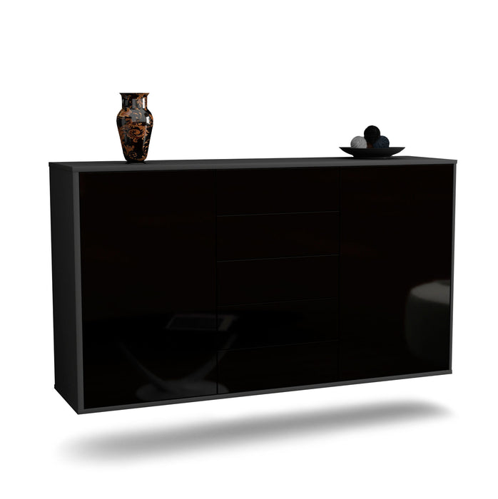 Stil Zeit Möbel Sideboard Pembroke Pines, Schwarz, hängend (136x79x35cm)
