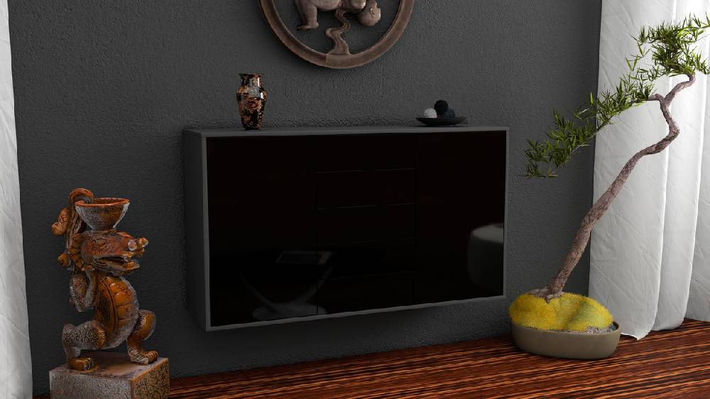 Stil Zeit Möbel Sideboard Pembroke Pines, Schwarz, hängend (136x79x35cm) Begrenzte Freigabe