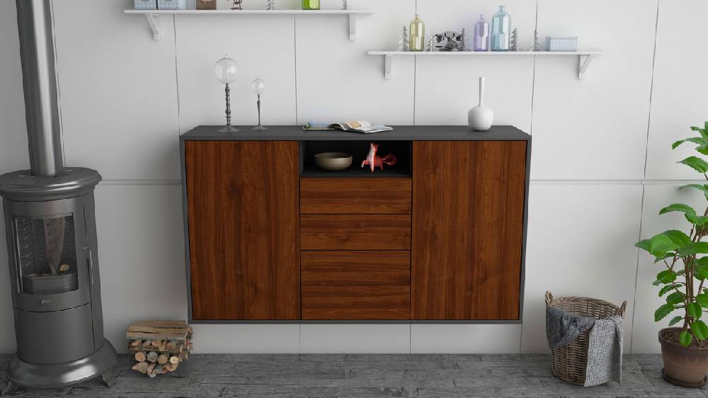 Stil Zeit Möbel Sideboard Eugene, Walnuss, hängend (136x79x35cm) Letzte 3 Tage