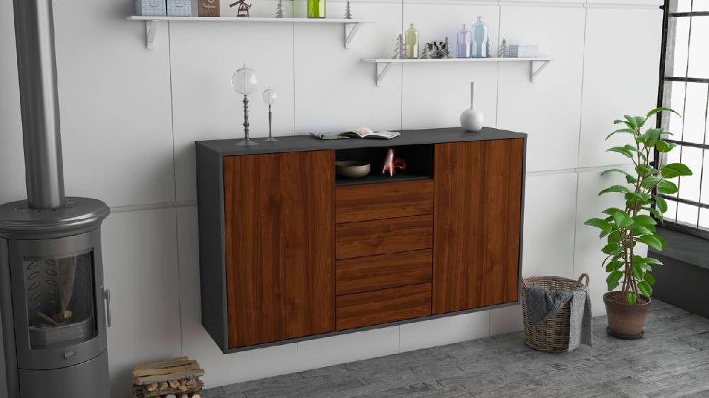Stil Zeit Möbel Sideboard Eugene, Walnuss, hängend (136x79x35cm) Letzte 3 Tage