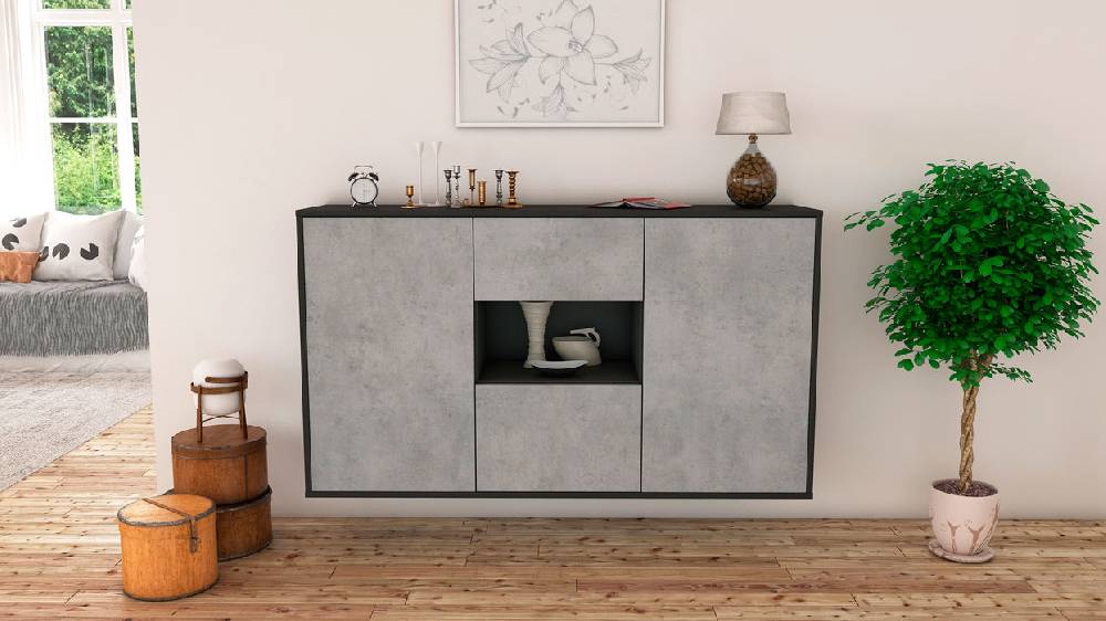 Stil Zeit Möbel Sideboard Tallahassee, Beton, hängend (136x79x35cm) Zeitbegrenzte Promotion