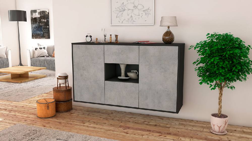 Stil Zeit Möbel Sideboard Tallahassee, Beton, hängend (136x79x35cm) Zeitbegrenzte Promotion