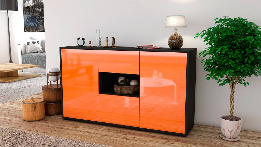 Stil Zeit Möbel Sideboard Doriana, Orange (136x79x35cm) Kostenloser Versand international