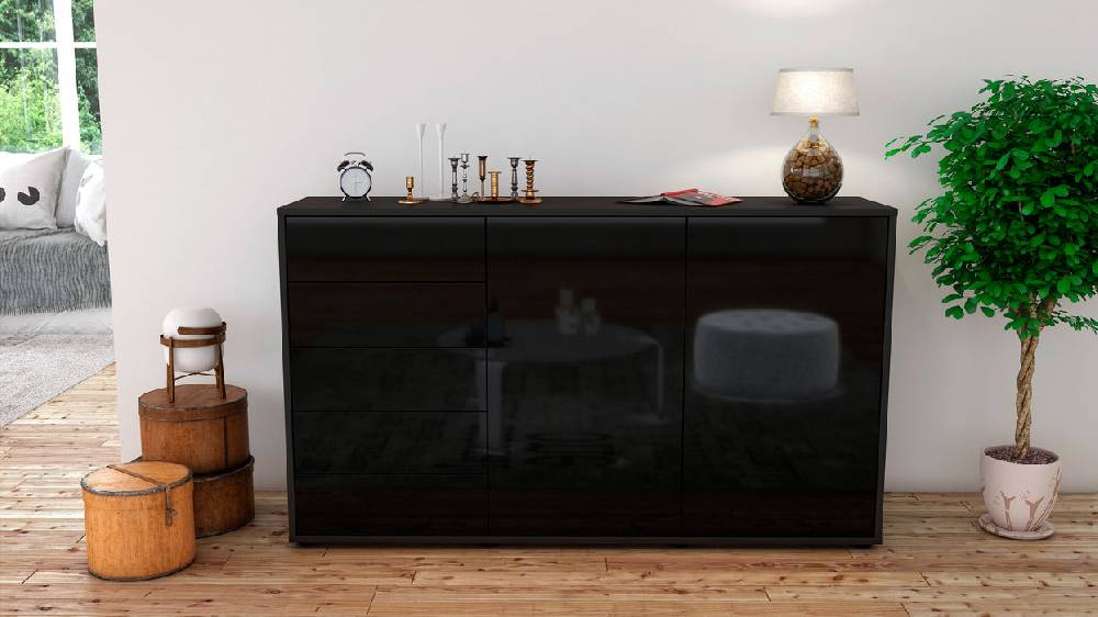Stil Zeit Möbel Sideboard Dorentina, Schwarz (136x79x35cm) Fabrikladen