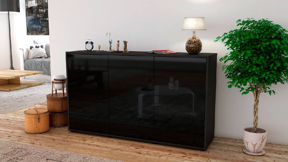Stil Zeit Möbel Sideboard Dorentina, Schwarz (136x79x35cm) Fabrikladen
