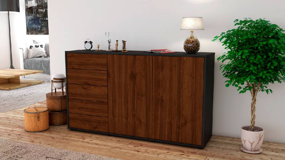 Stil Zeit Möbel Sideboard Dorentina, Walnuss (136x79x35cm) Begrenzt auf 3 Tage