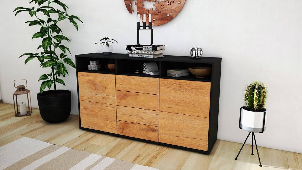 Stil Zeit Möbel Sideboard Donabella, Eiche (136x79x35cm) Online