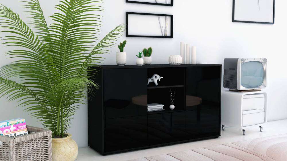 Stil Zeit Möbel Sideboard Diellza, Schwarz (136x79x35cm) Verkauf