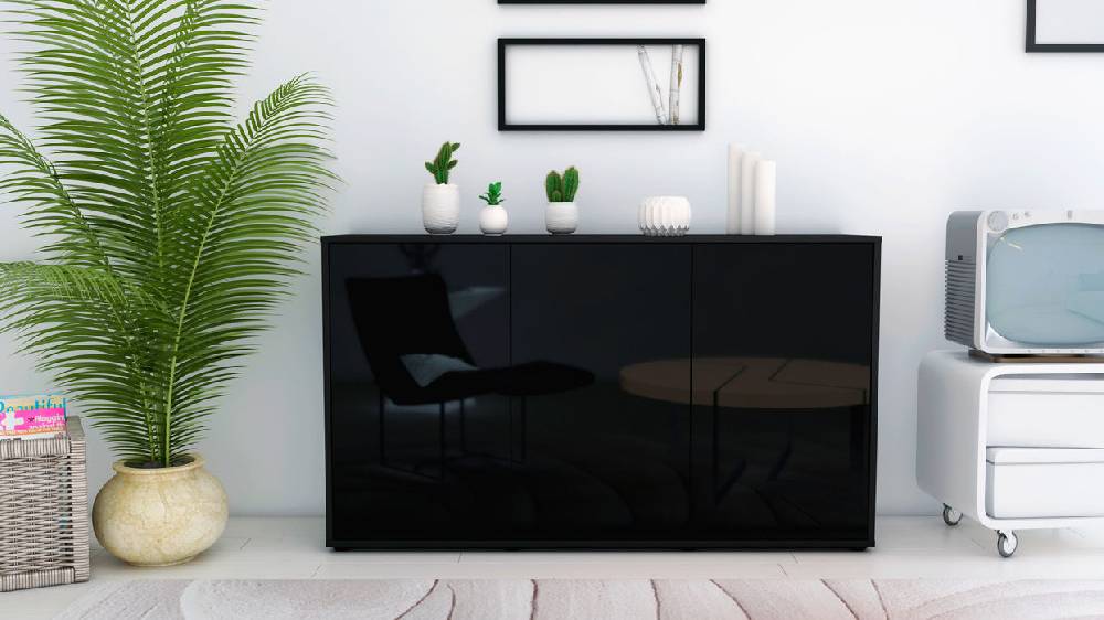 Stil Zeit Möbel Sideboard Delia, Schwarz (136x79x35cm) Schlussverkauf