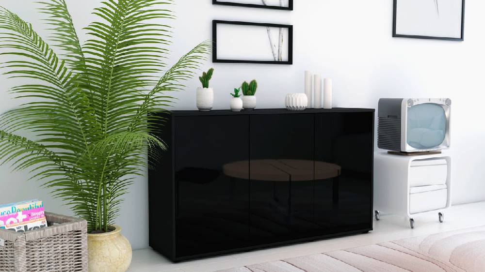 Stil Zeit Möbel Sideboard Delia, Schwarz (136x79x35cm) Schlussverkauf