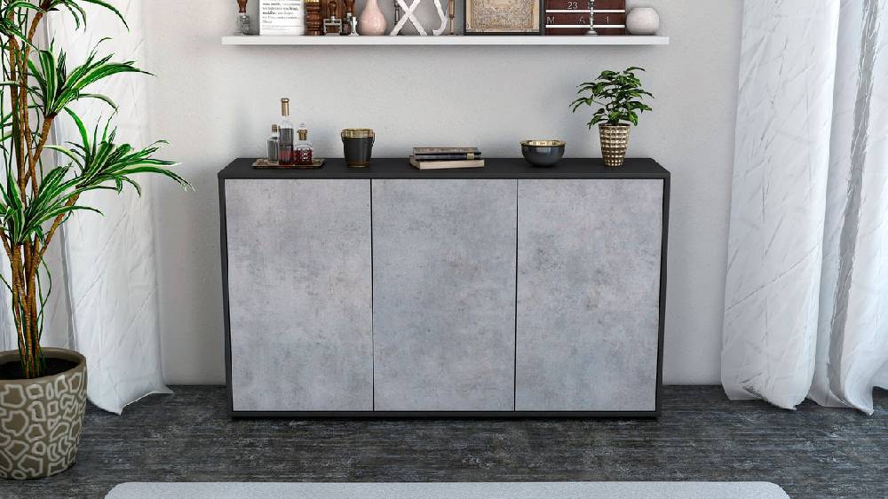 Stil Zeit Möbel Sideboard Delia, Beton (136x79x35cm) Blitzverkäufe