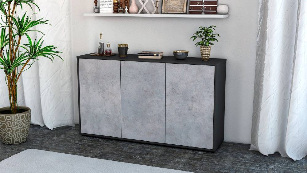 Stil Zeit Möbel Sideboard Delia, Beton (136x79x35cm) Blitzverkäufe