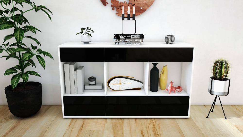 Stil Zeit Möbel Sideboard Efisia, Schwarz (136x79x35cm) Fabrik Onlineshop