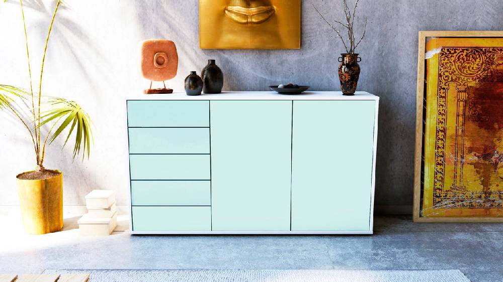 Stil Zeit Möbel Sideboard Dorentina, Mint (136x79x35cm) Begrenztes Angebot