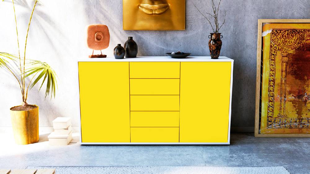 Stil Zeit Möbel Sideboard Dorelly, Gelb (136x79x35cm) Online Shopping