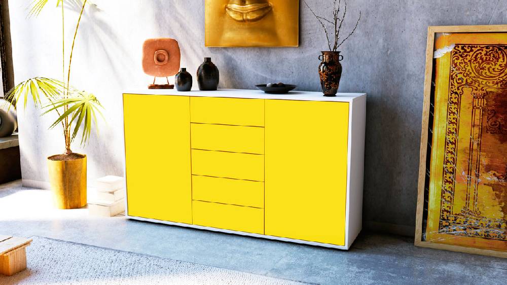 Stil Zeit Möbel Sideboard Dorelly, Gelb (136x79x35cm) Online Shopping