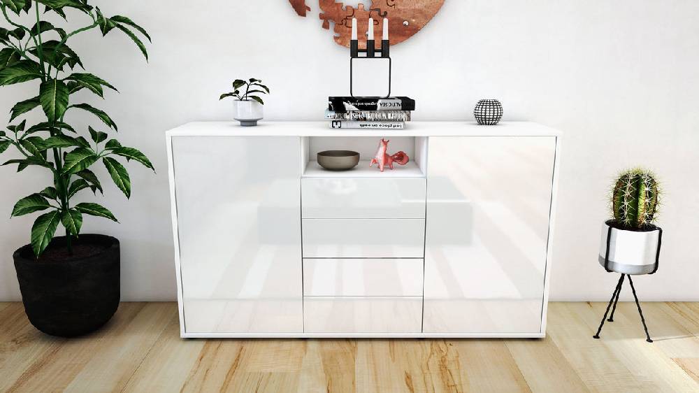 Stil Zeit Möbel Sideboard Donnice, Weiß (136x79x35cm) Saisonschlussverkauf