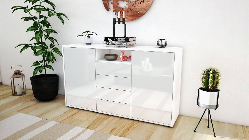Stil Zeit Möbel Sideboard Donnice, Weiß (136x79x35cm) Saisonschlussverkauf