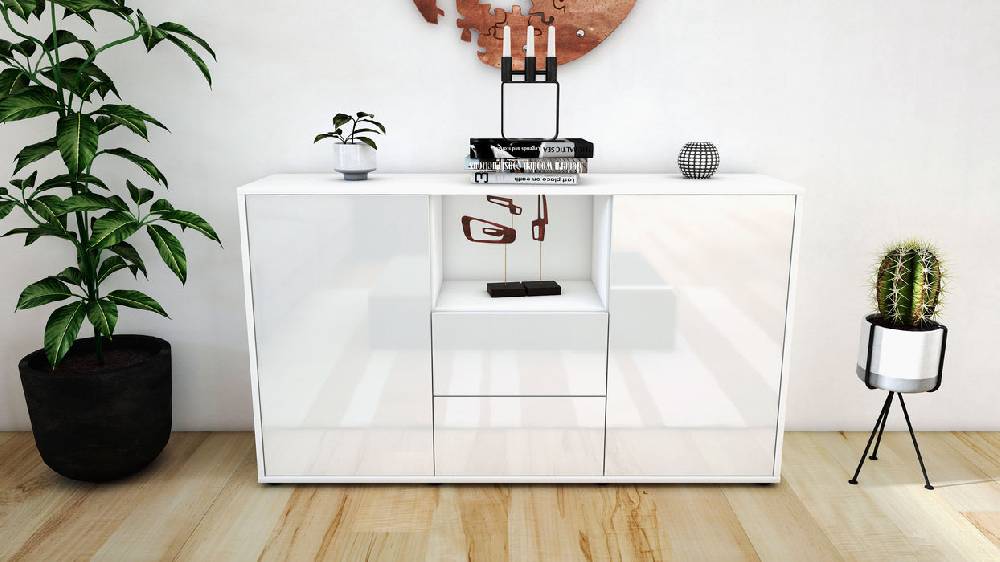Stil Zeit Möbel Sideboard Donika, Weiß (136x79x35cm) Osterangebot