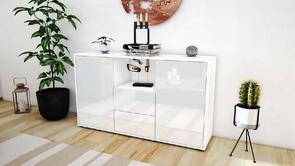 Stil Zeit Möbel Sideboard Donika, Weiß (136x79x35cm) Osterangebot