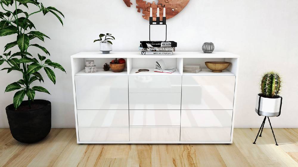 Stil Zeit Möbel Sideboard Donabella, Weiß (136x79x35cm) Valentinstagsangebot
