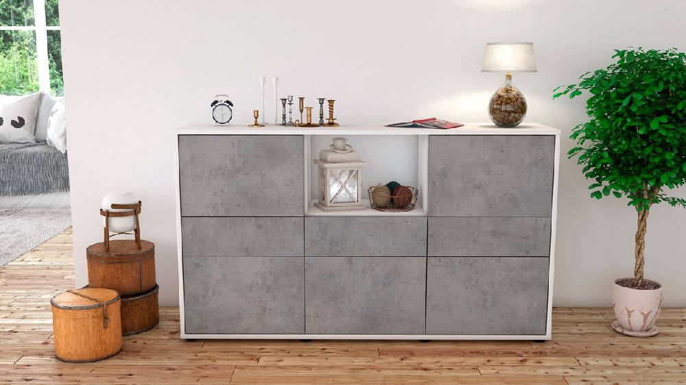 Stil Zeit Möbel Sideboard Dominika, Beton (136x79x35cm) Lagerräumung