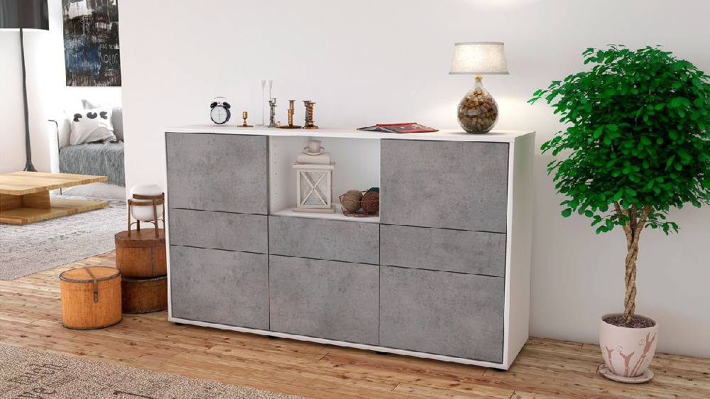 Stil Zeit Möbel Sideboard Dominika, Beton (136x79x35cm) Lagerräumung