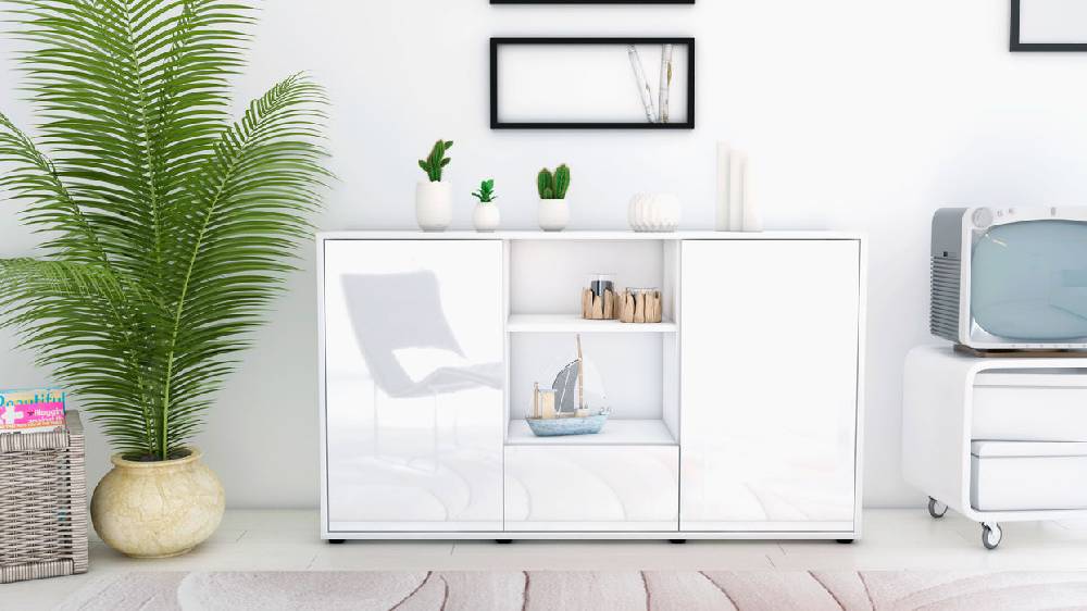 Stil Zeit Möbel Sideboard Desideria, Weiß (136x79x35cm) Exklusive Angebote