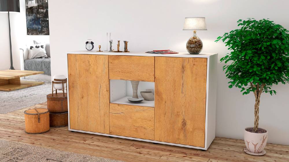 Stil Zeit Möbel Sideboard Denise, Eiche (136x79x35cm) Blitzangebot