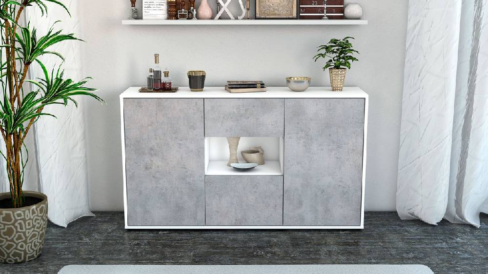 Stil Zeit Möbel Sideboard Denise, Beton (136x79x35cm) Große Rabatte