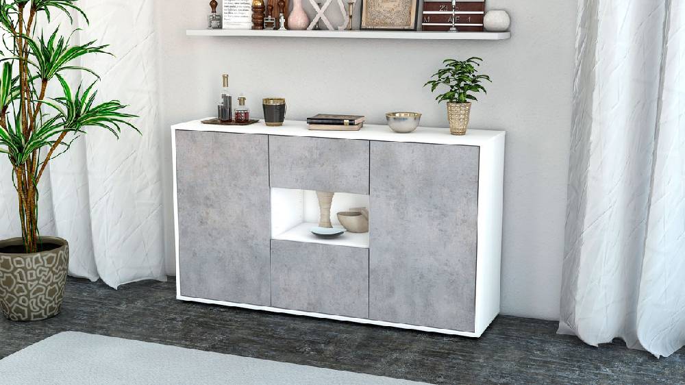 Stil Zeit Möbel Sideboard Denise, Beton (136x79x35cm) Große Rabatte
