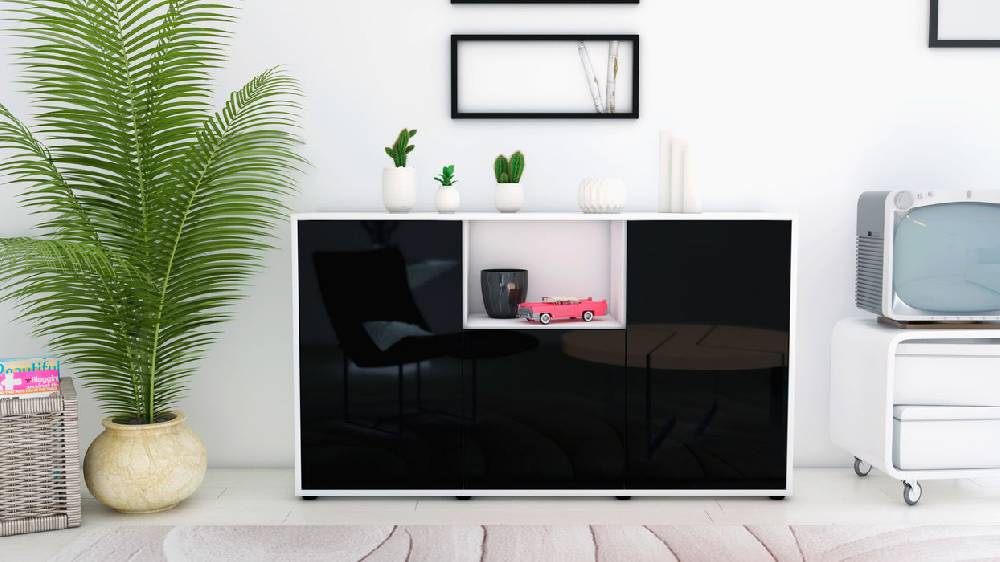 Stil Zeit Möbel Sideboard Demetria, Schwarz (136x79x35cm) Neuheiten