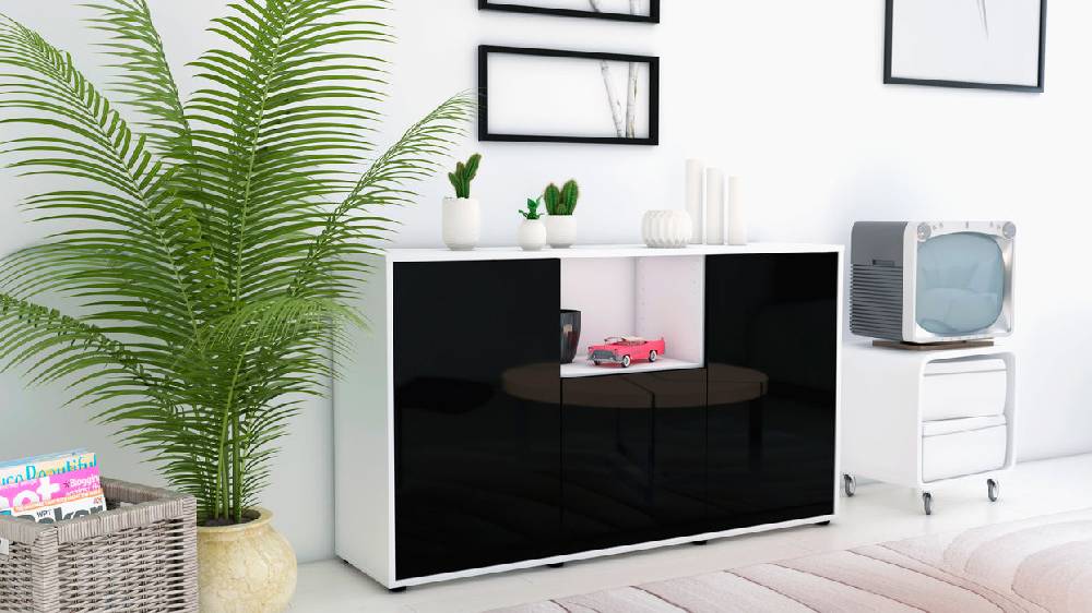 Stil Zeit Möbel Sideboard Demetria, Schwarz (136x79x35cm) Neuheiten