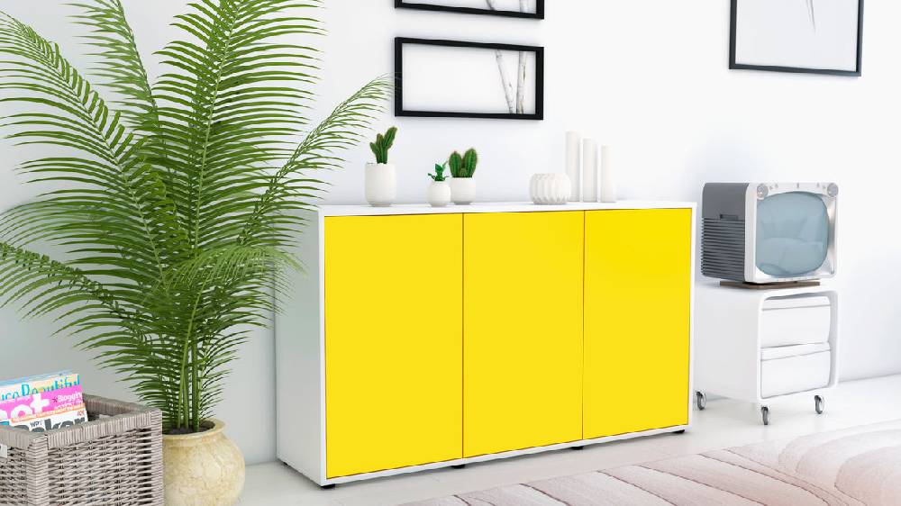 Stil Zeit Möbel Sideboard Delia, Gelb (136x79x35cm) Saisonale Angebote