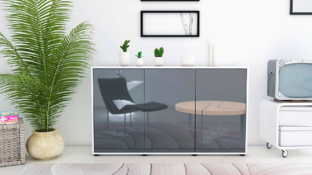 Stil Zeit Möbel Sideboard Delia, Grau (136x79x35cm) Räumungsverkauf