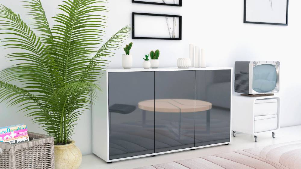 Stil Zeit Möbel Sideboard Delia, Grau (136x79x35cm) Räumungsverkauf