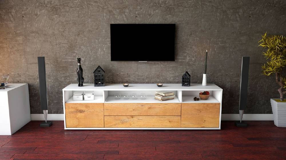 Stil Zeit Möbel Lowboard Biancaneve, Eiche (180x49x35cm) Kostenlose Rückgabe