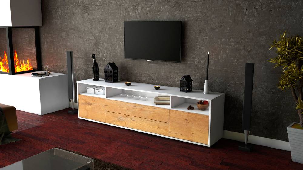 Stil Zeit Möbel Lowboard Biancaneve, Eiche (180x49x35cm) Kostenlose Rückgabe