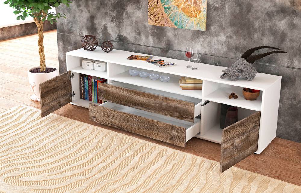 Stil Zeit Möbel Lowboard Biancaneve, Eiche (180x49x35cm) Kostenlose Rückgabe