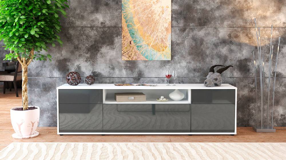 Stil Zeit Möbel Lowboard Bernadetta, Grau (180x49x35cm) Begrenzte Freigabe