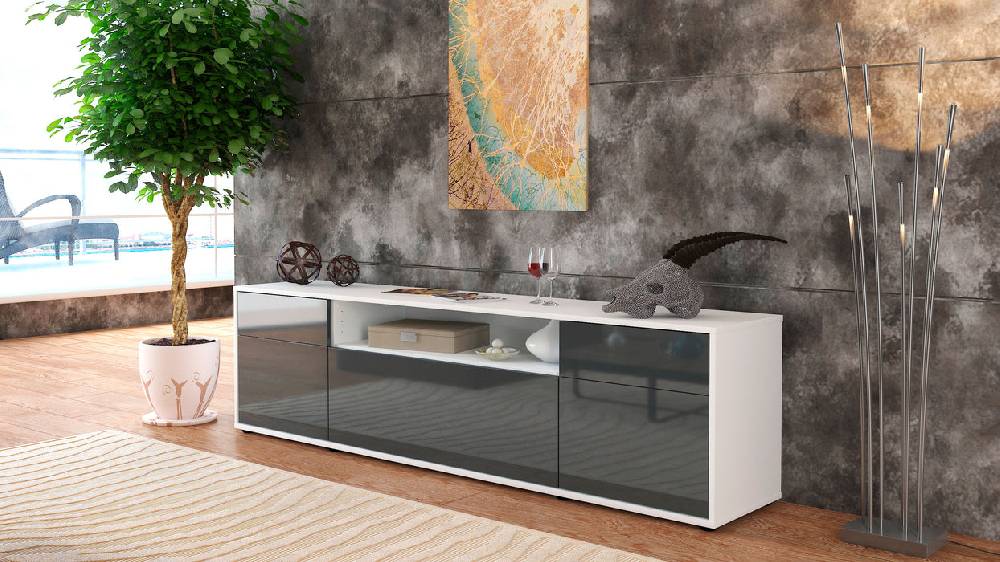 Stil Zeit Möbel Lowboard Bernadetta, Grau (180x49x35cm) Begrenzte Freigabe