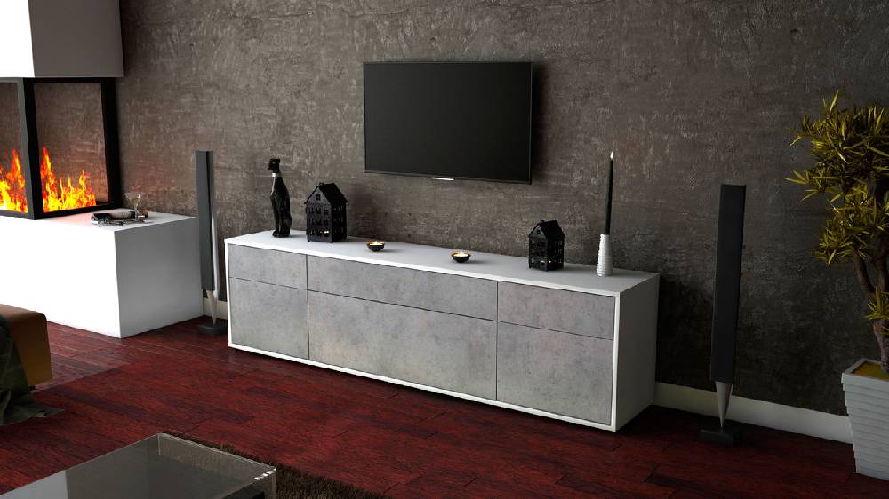 Stil Zeit Möbel Lowboard Beppa, Beton (180x49x35cm) Letzte 3 Tage
