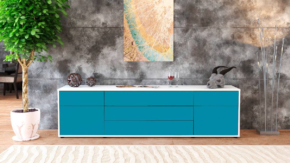 Stil Zeit Möbel Lowboard Benita, Türkis (180x49x35cm) Neueste Stile