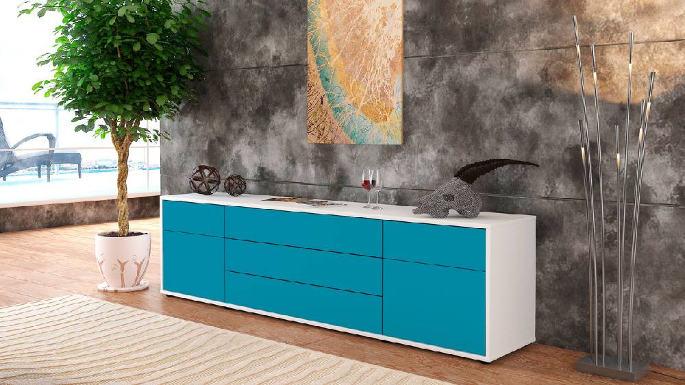 Stil Zeit Möbel Lowboard Benita, Türkis (180x49x35cm) Neueste Stile