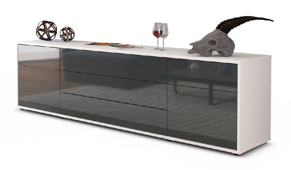Stil Zeit Möbel Lowboard Benita, Grau (180x49x35cm)